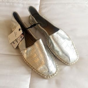 Zara Silver Metallic Espadrille Size 9